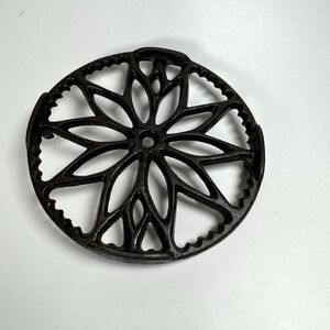 Antique Cast Iron Round Trivet Farmhouse Decor Plant Stand Footed Floral Cottage